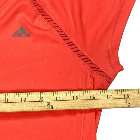 Adidas Climalite Short Sleeve Athletic T Shirt Women M Orange V Neck Running Gym - Picture 7 of 9